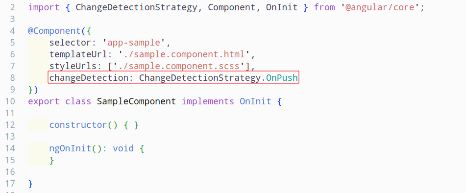 Angular onpush change detection strategy code snippet.