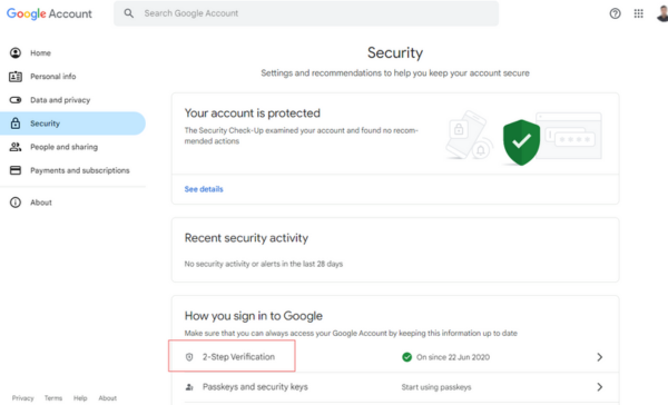 Two-factor authentication on Google.